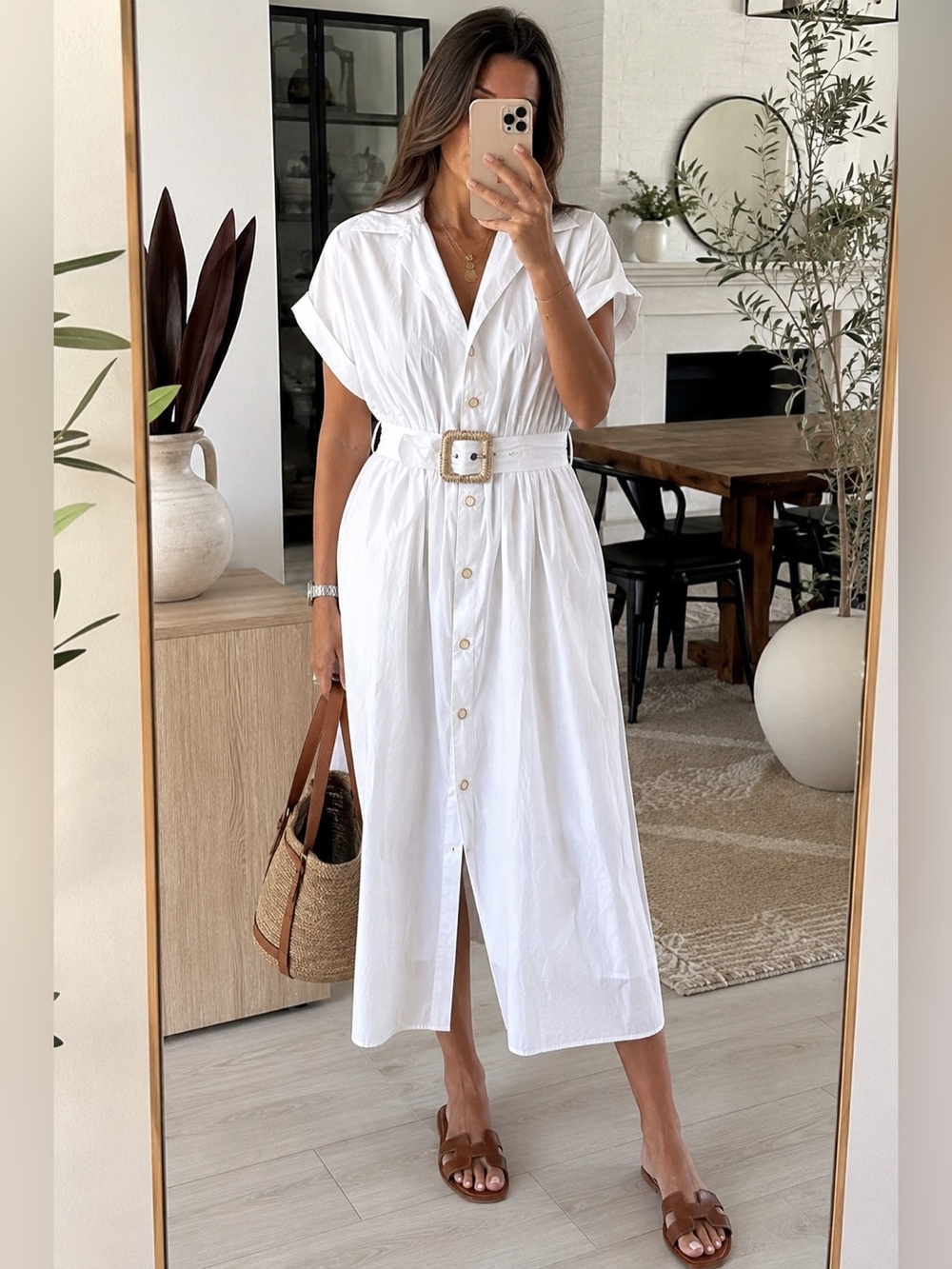 NWT Joie White Cotton Midi Shirt Dress w/ Belt